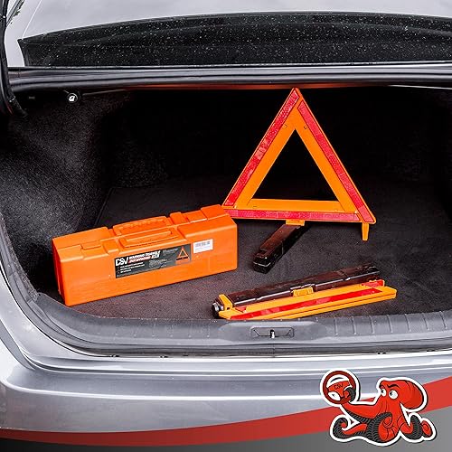 Miniatura 4 de DSV Standard Triángulos de advertencia, triángulos de seguridad aprobados por DOT, plástico, paquete de 3, triángulos reflectantes con base pesada,