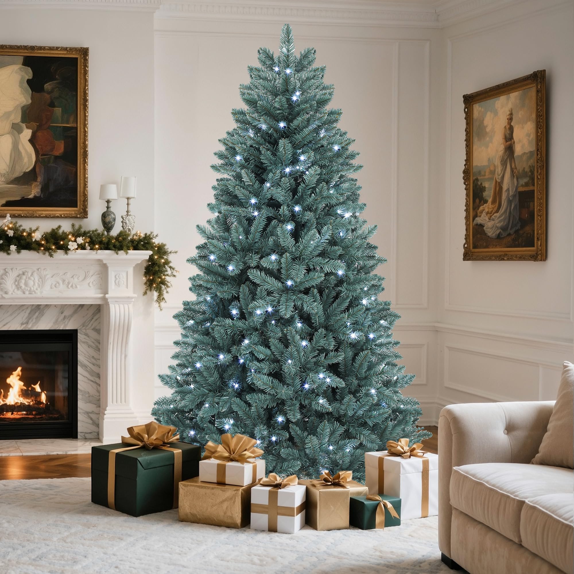YITAHOME Sapin de Noël Artificiel en épicéa de 1,8 m avec éclairage, Branches rabattables, 880 Pointes et 450 lumières Blanches Chaudes