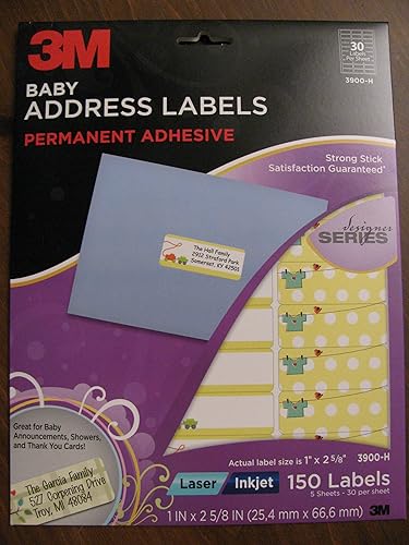 3M Baby Address Labels 3900-H Designer Series 150 unidades, 30 por hoja Laser e inyección de tinta