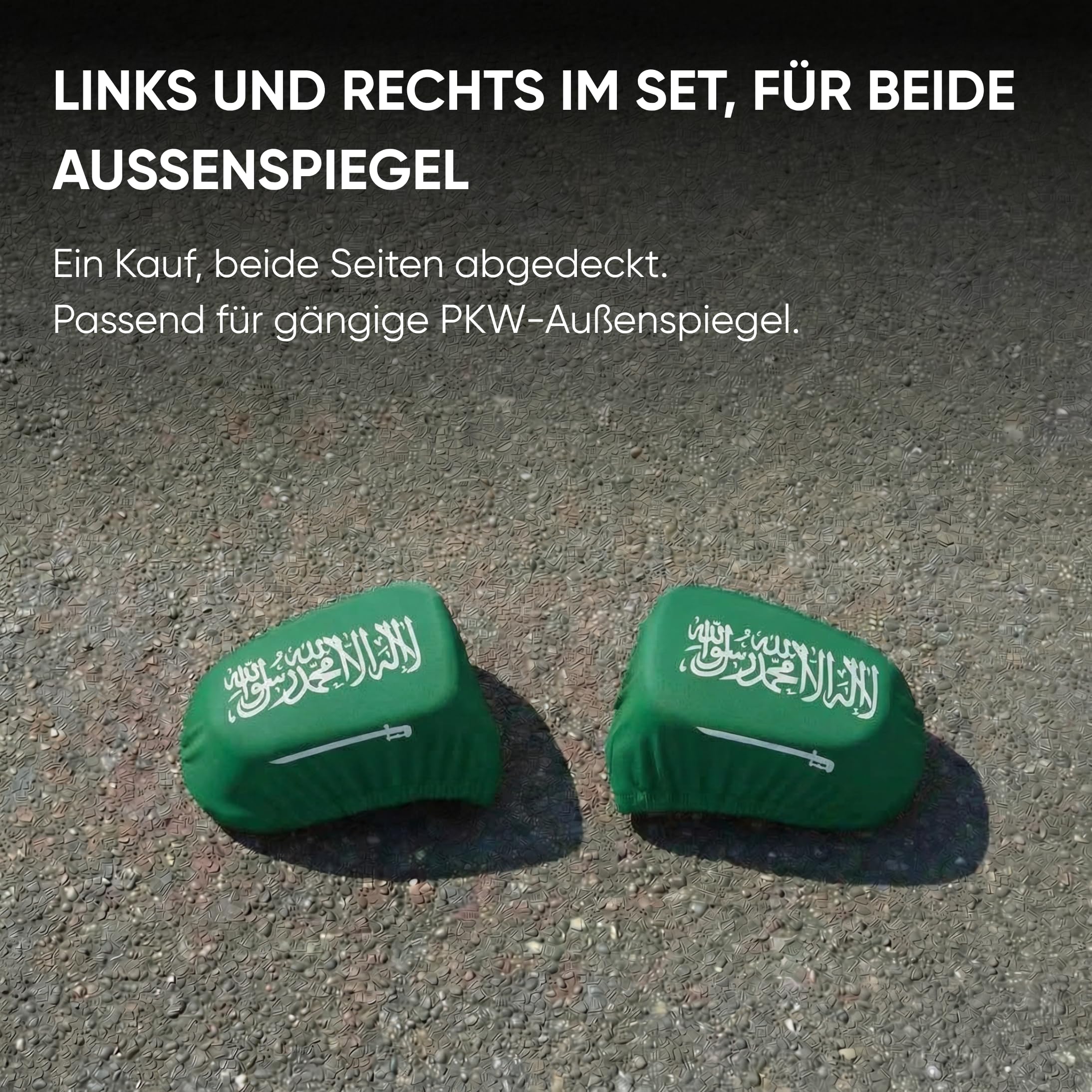 Auto Fahnen Saudi-Arabien Komplett Set - Motorhaubenfahne, 2 Autofahnen Fenster & 2 Außenspiegelfahnen, Fußball Fanartikel FZG für EM & WM, Saudische Flagge Fahrzeug Deko