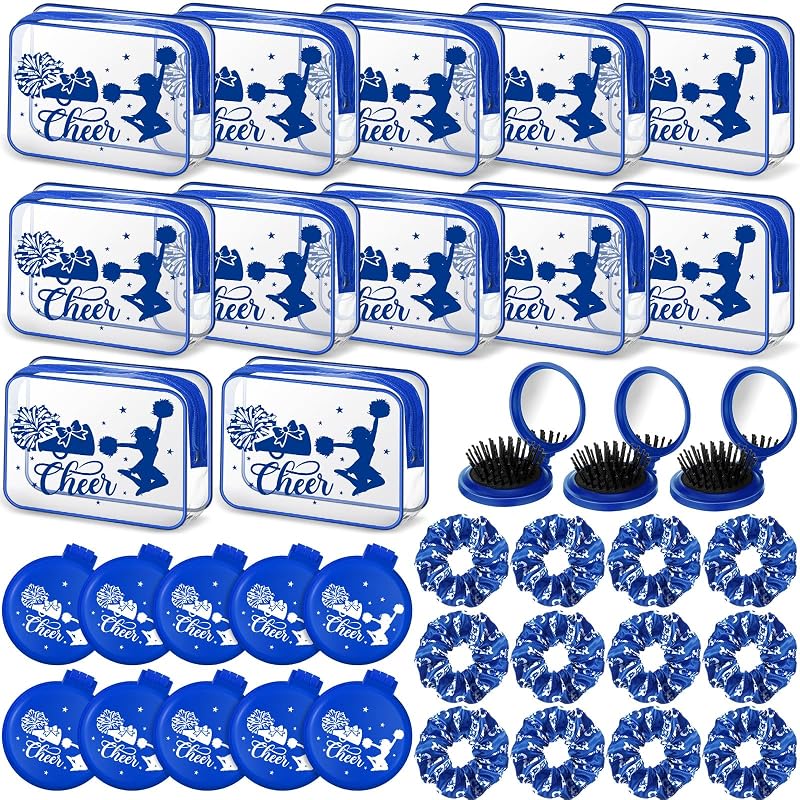 Yungyan Conjunto com 36 peças de bolsas de maquiagem, scrunchies e escovas dobráveis, azul