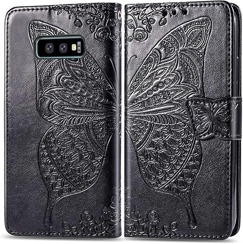 Miniatura 4 de Funda protectora de piel sintética para Samsung Galaxy S10e, con tapa para mujer, con correa para la muñeca, ranuras para tarjetas, bolsillo en