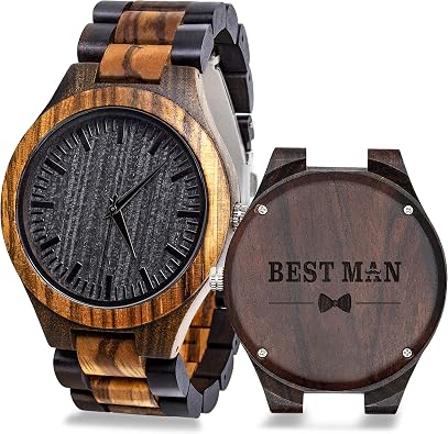 Personalized Engraved Watch for Best Man Groomsmen Gifts for Wedding Mens Custom Wooden Watches for Men Personalized Groomsmen Husband Dad Father Gifts Ideas