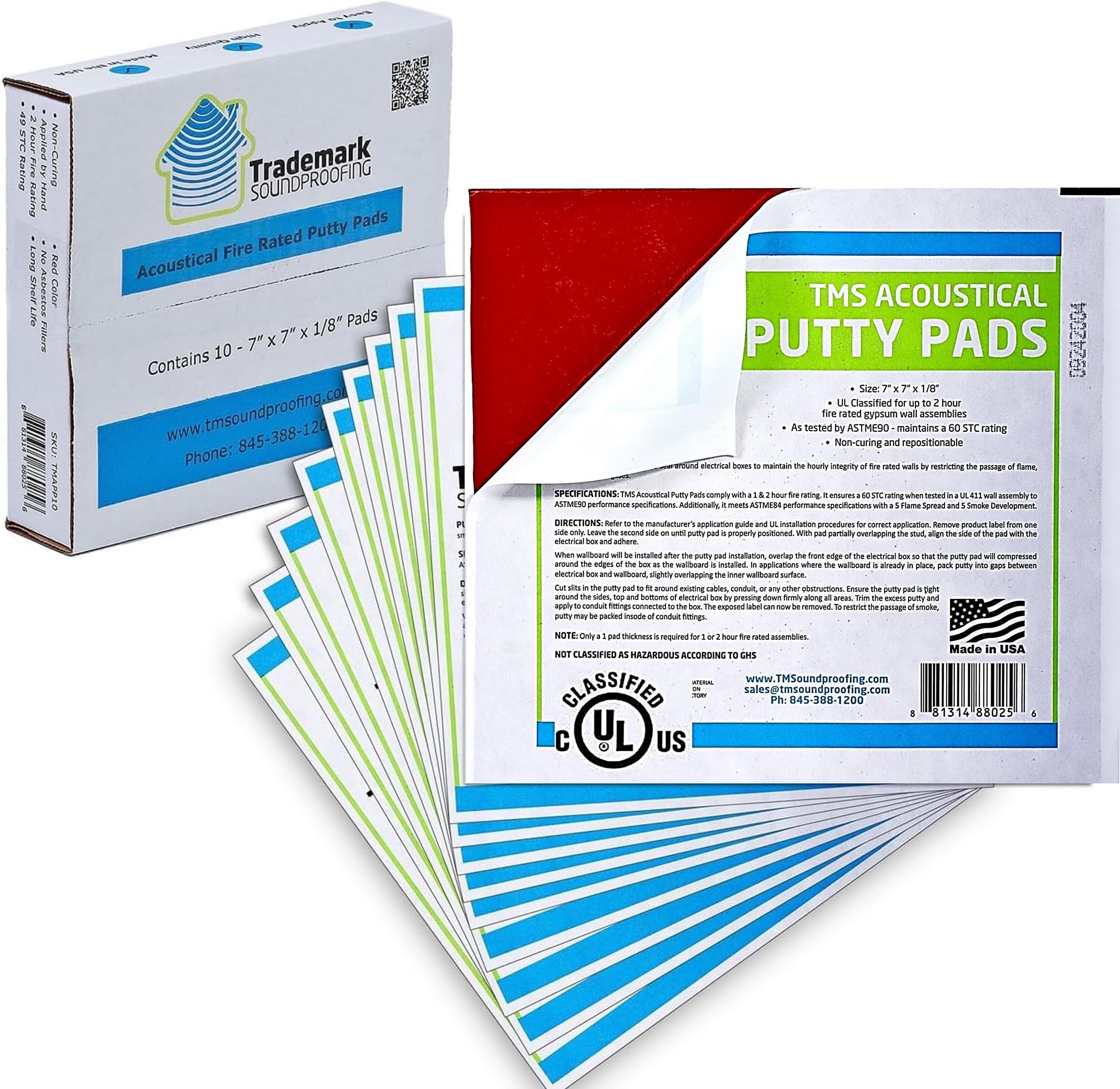 Trademark Soundproofing Acoustical Putty Pads - UL Rated Fire Stop, Electrical Putty Pads for Electrical Boxes, Wall Openings Outlet - UL and STC Rating - Box of 10 - Made in USA
