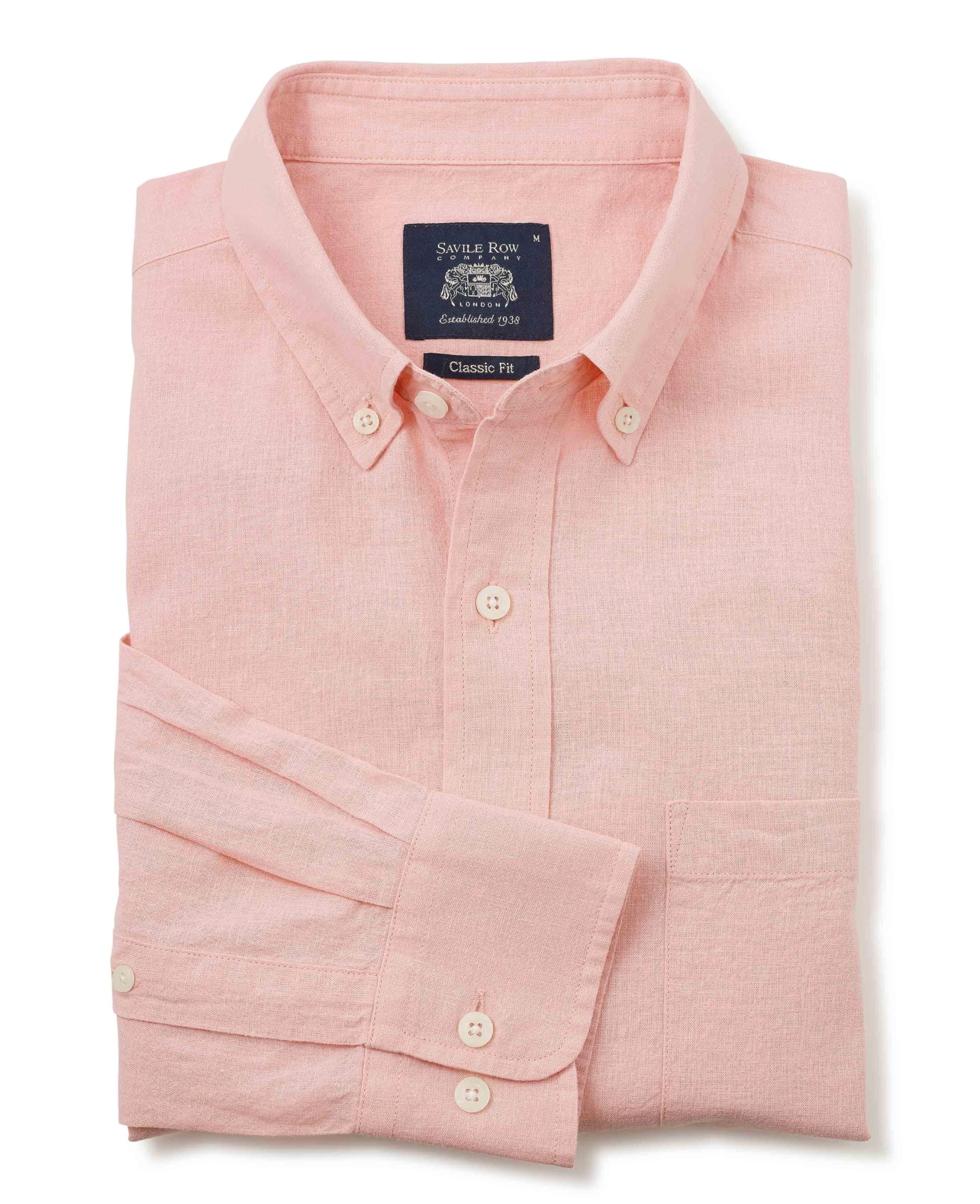 The Savile Row Company London Men's Peach Classic Fit Linen-Cotton Blend Long Sleeve Casual Shirt - Xxl