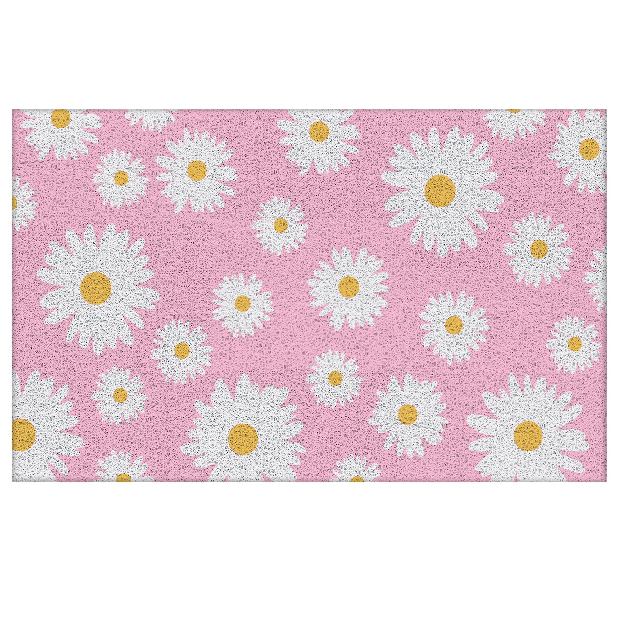 Supwhd Pink Daisy Floral Welcome Door Mat for Front Outdoor Door Mat, Cute Doormat Outdoor Indoor Entrance, 17x30