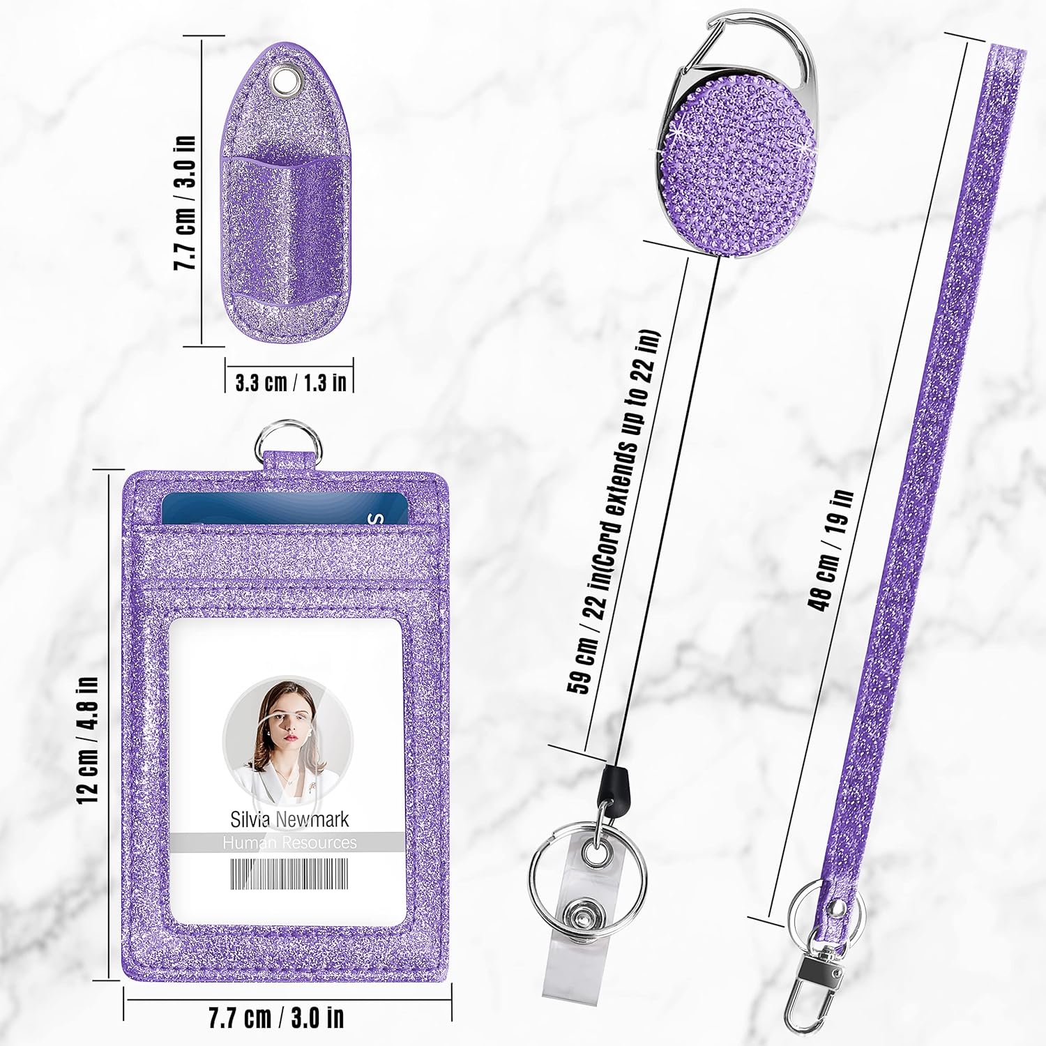 Retractable ID Badge Holder, Multipurpose Bling Rhinestone Badge Reel with Belt Clip - Image 3