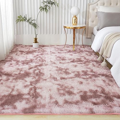 Miniatura 276 de Andency - Tapete de pelo largo sintético de interior, 4 x 6 pies, color gris oscuro estilo teñido anudado, afelpado, suave y mullido