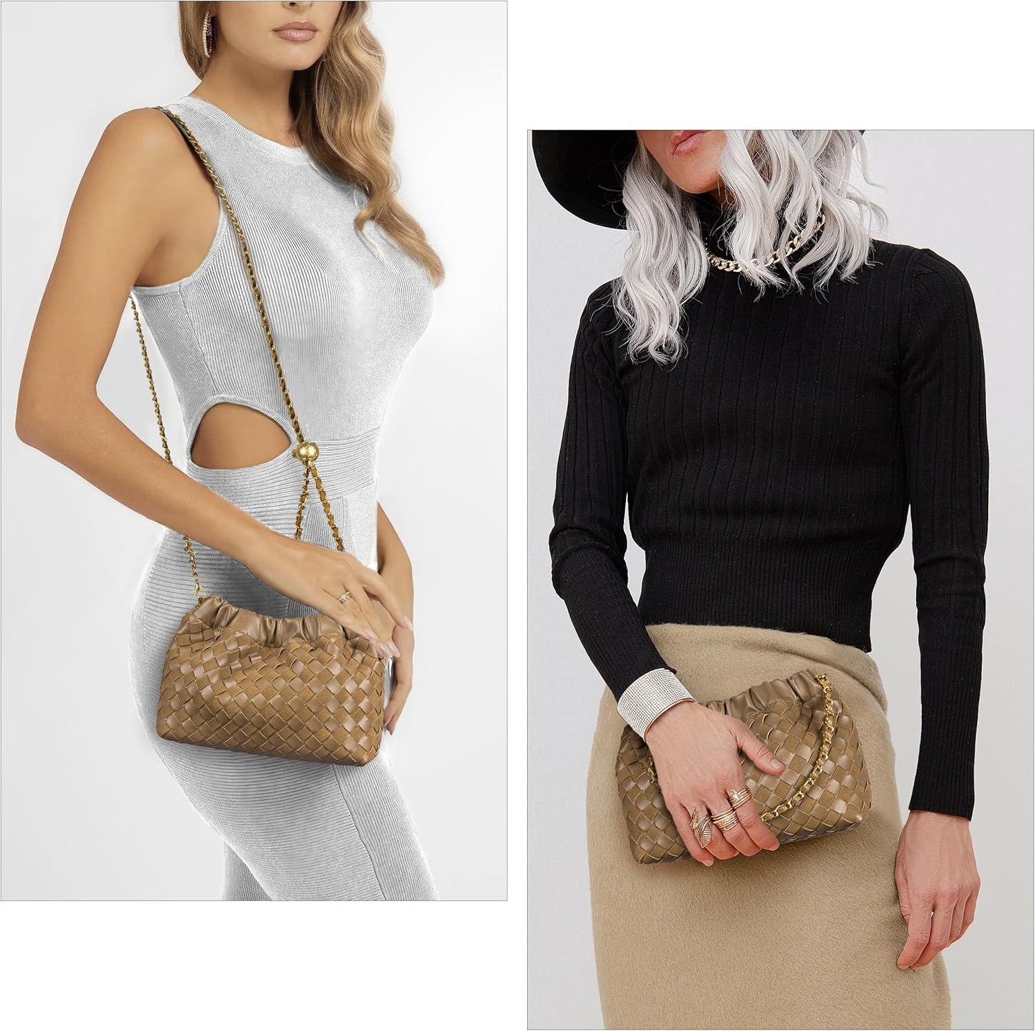 Joryin Woven Women's Crossbody Bag & Evening Purse, Trendy Dumpling Clutch & Hobo Cloud Shoulder Bag Trendy Dumpling Clutch - Image 3