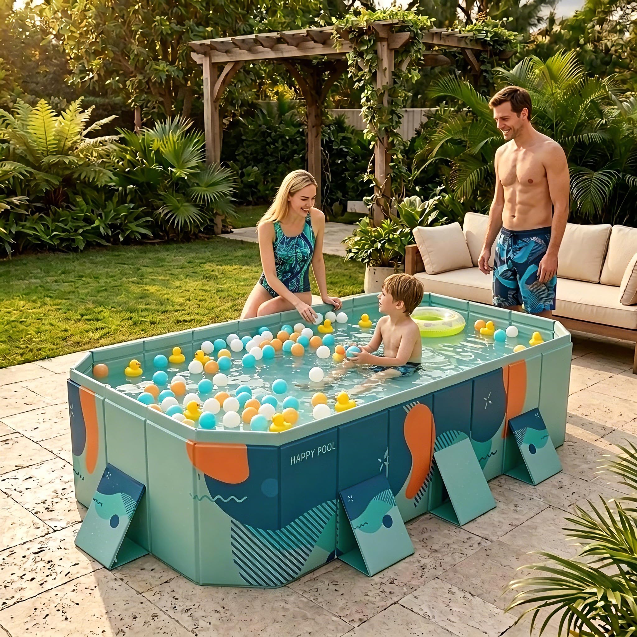 Piscina plegable Piscina portátil no inflable piscina piscina piscina de PVC antideslizante engrosada para jugar con perros y mascotas Piscina infantil grande interior y exterior 2,6 m