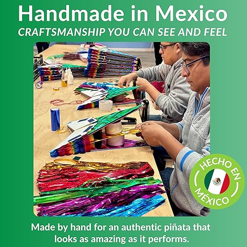 Miniatura 7 de Piñata extra grande del Cinco de Mayo, piñata de estrella mexicana multicolor arcoíris con 5 conos verdes y cuerda de 30 pies incluida, soporta
