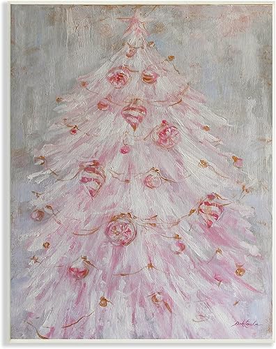 Stupell Industries Adornos de Navidad abstractos con encanto de árbol de Navidad rosa vintage, diseñado por Debi Coules, 10 x 15 pulgadas, color gris