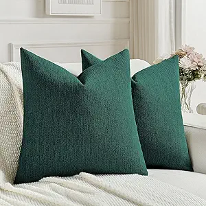 FUTEI Teal Chenille Decorative Throw Pillow Covers 16x16 Inch Set of 2,Soft Cozy Faux Linen Textured Cushion Case,Farmhouse Home Decor for Couch Living Room