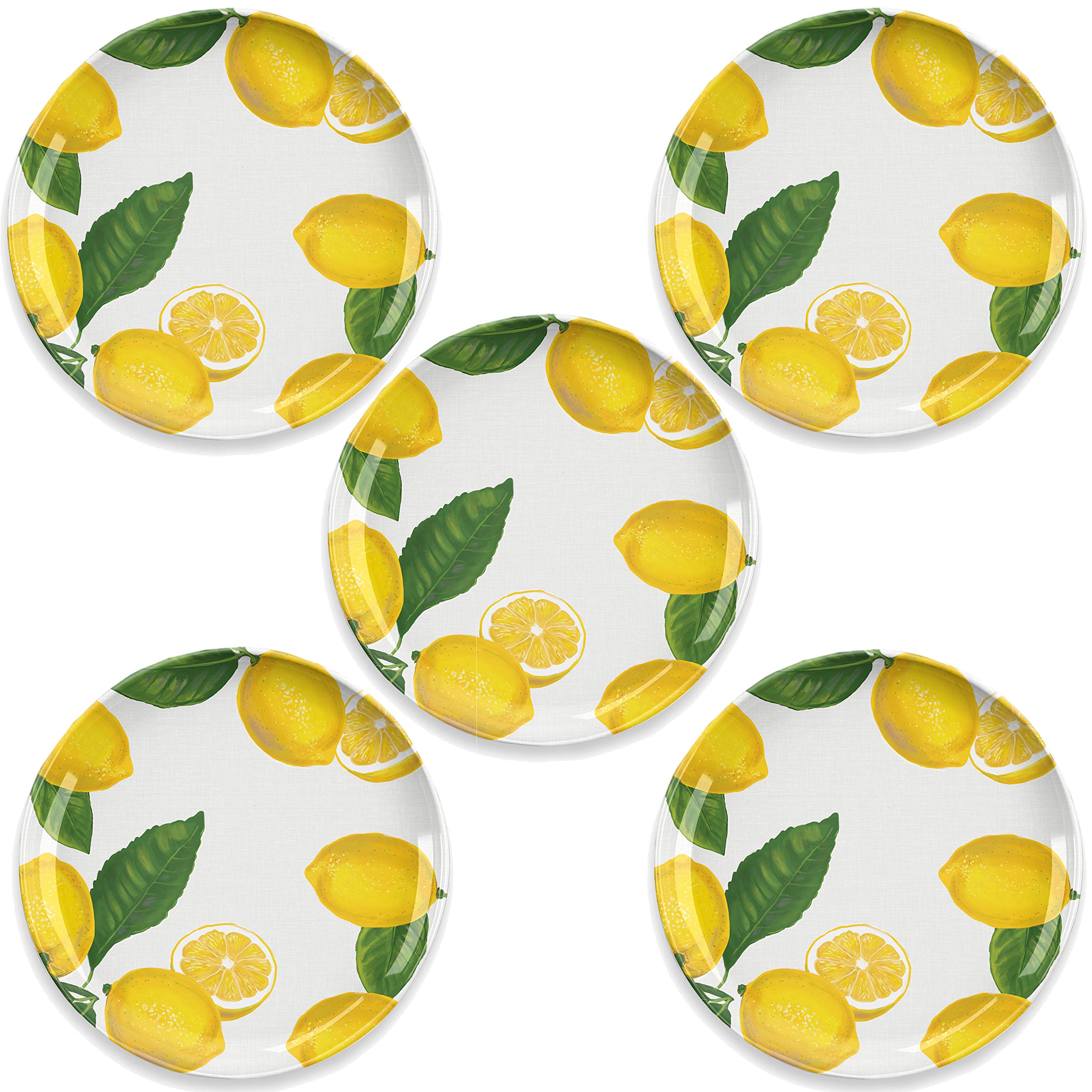 Auntie Morags Lemon Fresh Melamine/Plastic/BBQ/Outdoor Dinner Plates Set (5)