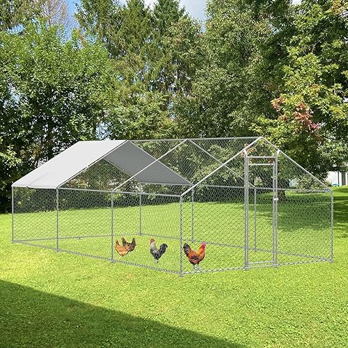 Miniatura 7 de IchbinGo Gallinero de metal grande con cubierta impermeable, jaula de metal para aves de corral en forma de espiral, corral de pollo con cubierta