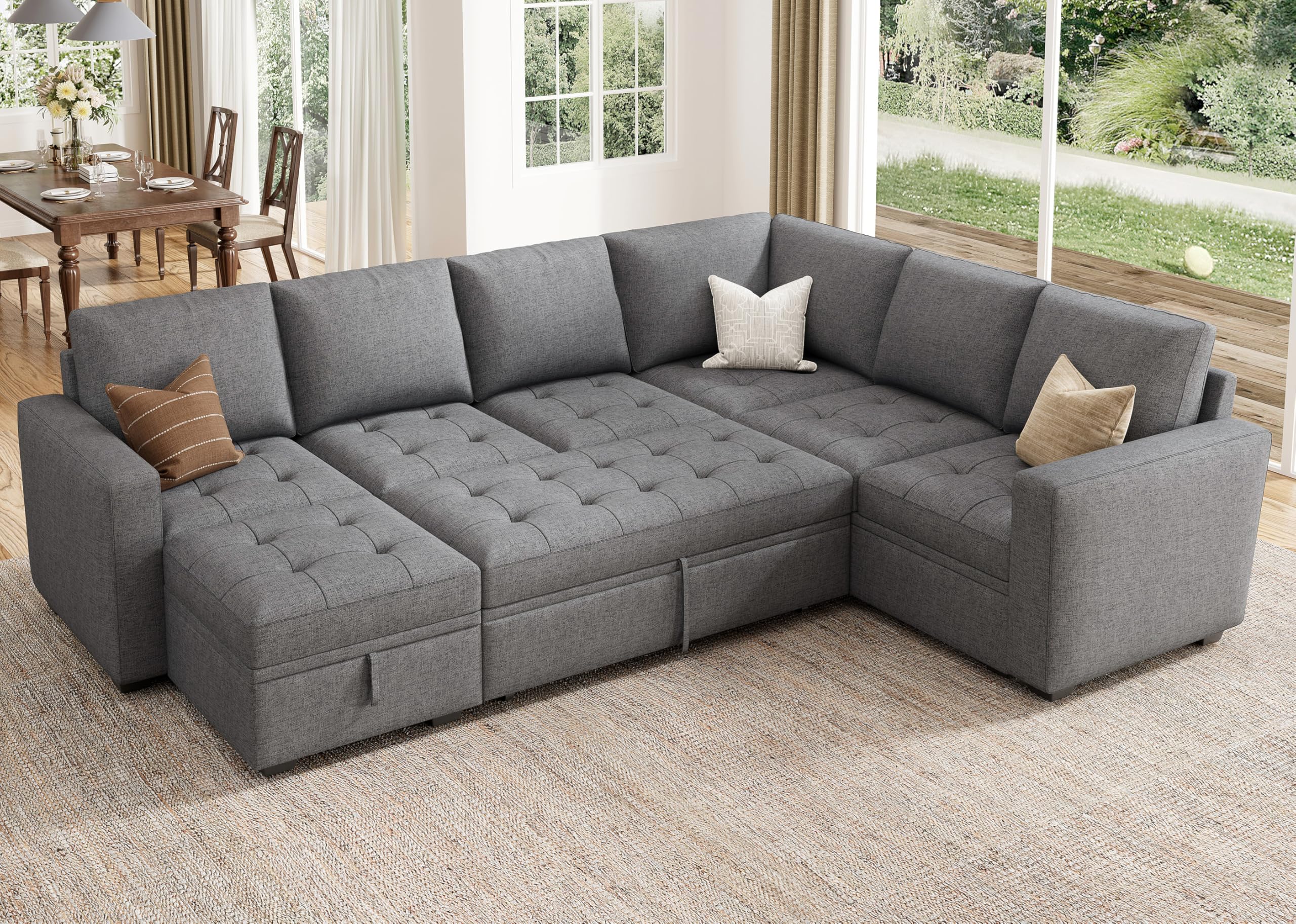 Photo 1 of ***missing 7 pieces***HONBAY Modular Sectional Sleeper Sofa with Pull Out Bed, Convertible L Shaped Couch with Storage Seat, Sectional Couches for Living Room,Grey