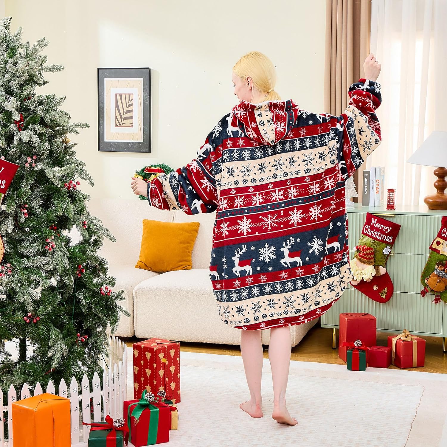 Moinlizy Blanket Hoodie Oversized Wearable Hooded Blanket for Adult Women and Men with Pocket Thick Sherpa Hoodie - Image 5