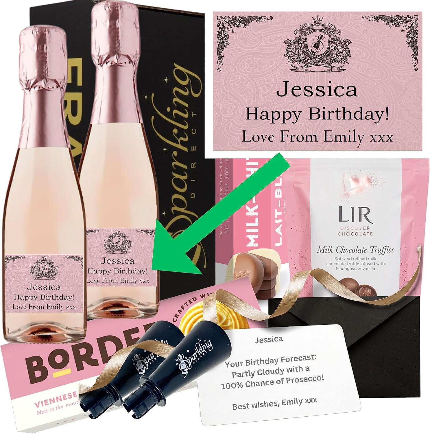 Birthday Gifts for Women, Personalised Pink Mini Prosecco Rose Wine