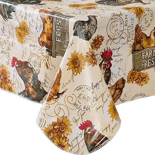 Miniatura 8 de Newbridge Farm Fresh - Mantel de vinilo con parte trasera de franela de gallo francés de granero francés, mantel de vinilo de fácil cuidado con