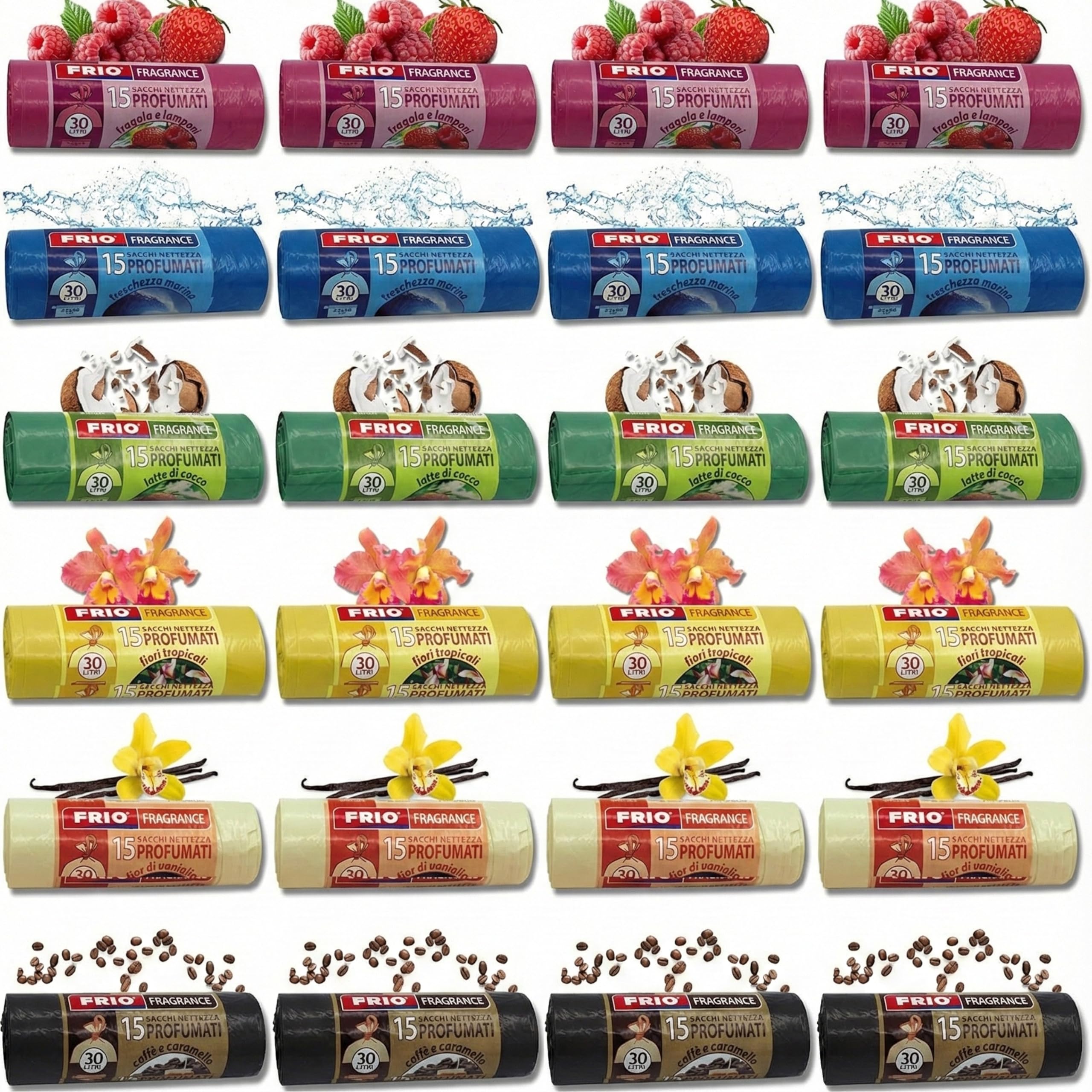 FRIO Multifruiti - 360 Sacs Poubelle Parfumés 30L avec 6 Arômes Assortis