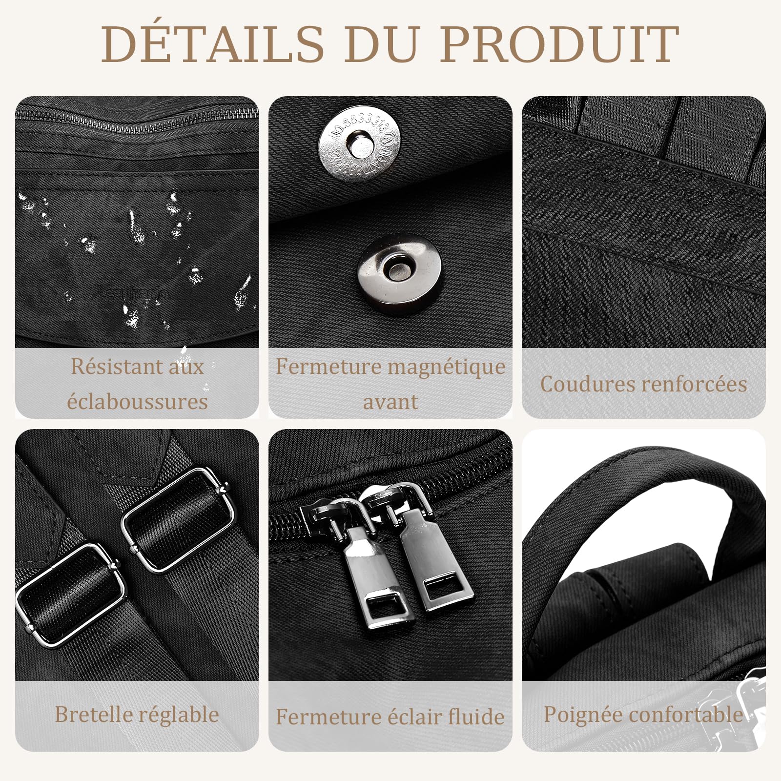 LEASOUL Sac à Dos Femme Luxe en Cuir Vegan, Sac à Dos Antivol Imperméable Chic et Léger, Sac pour Voyage Affaires Université Travail