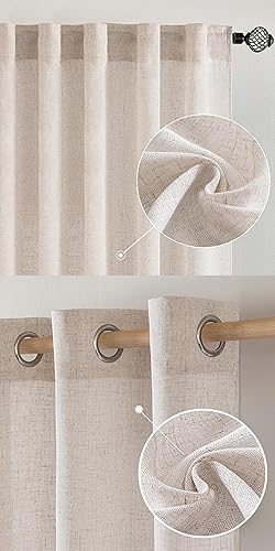 MIULEE Cortinas de lino blanco natural de 90 pulgadas de largo para dormitorio, sala de estar, cortinas de ventana con textura de lino grueso que