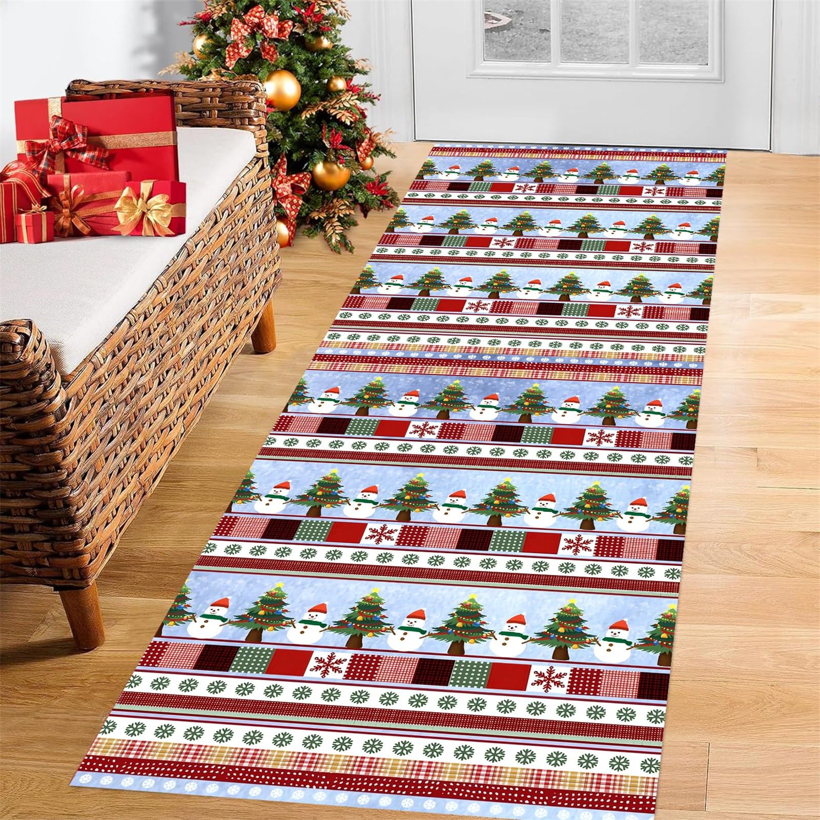 AOESELN Christmas Runner Rugs for Hallway 80x200 Cm, Red Tree Washable Kitchen Xmas Carpet Runner Non Slip, Soft Low Pile Floor Carpet Rug for Kitchen Entryway Bedroom Laundry Bathroom Winter Decor