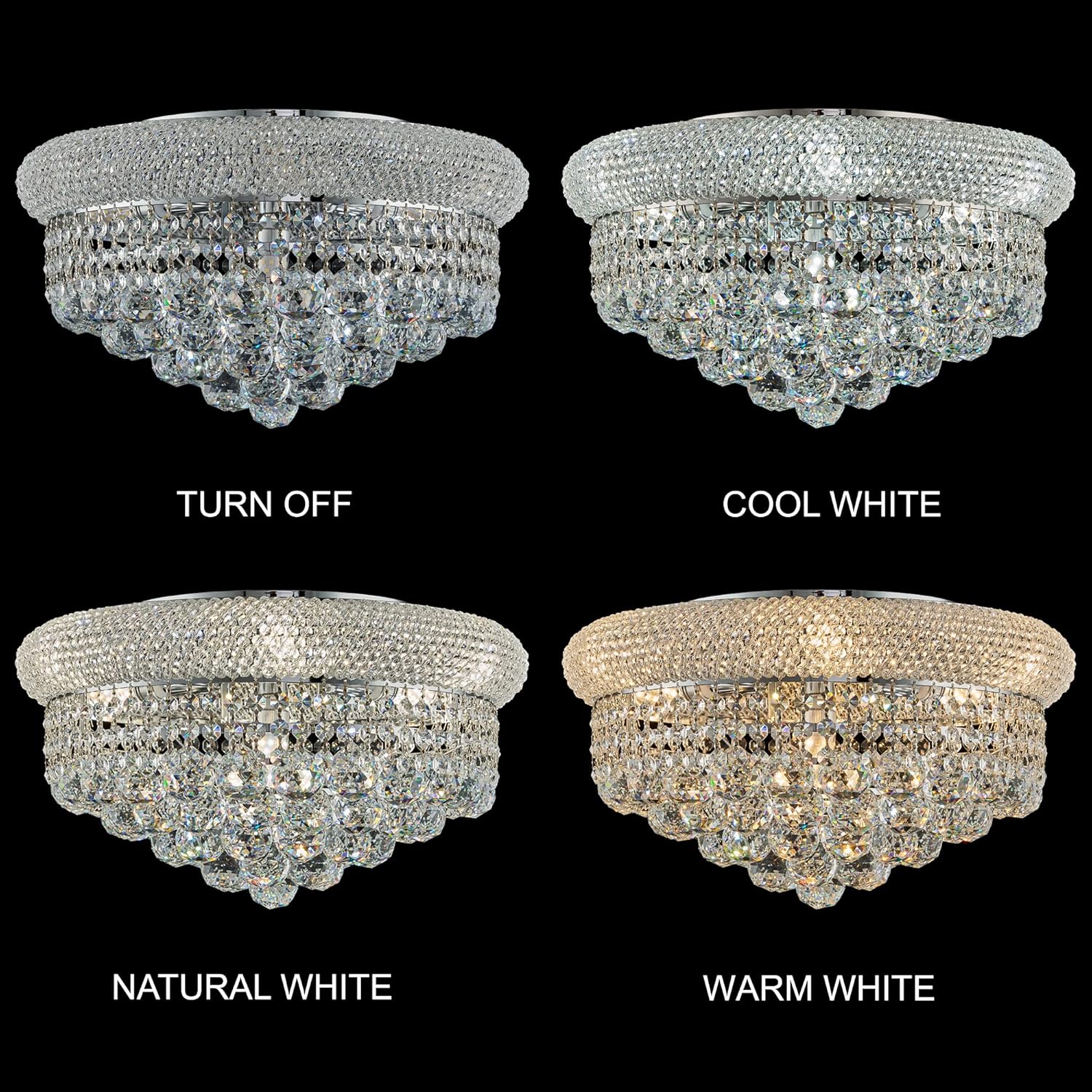 7 - Light Flush Mount Crystal Chandelier for Living Room Dining Room Entryway Hallway Bedroom Foyer Chrome Finish