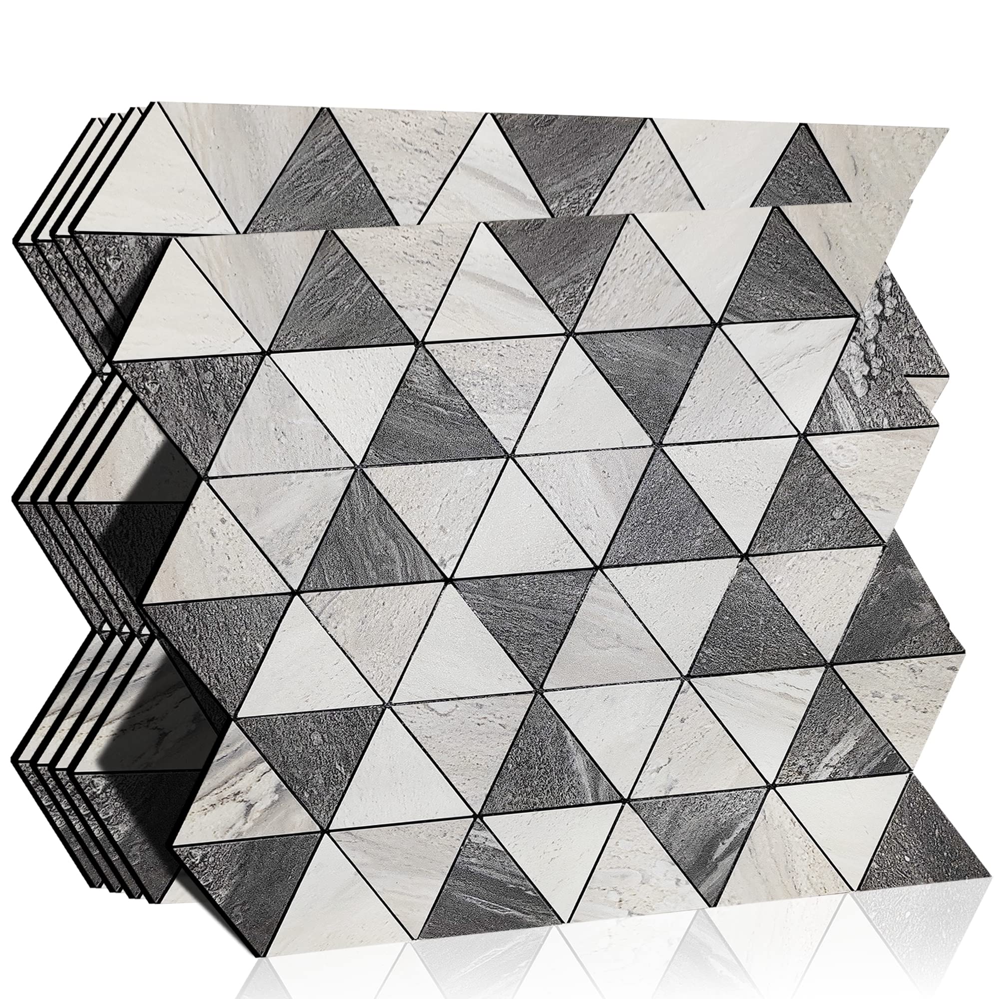 Mosaico autoadhesivo para cubrir azulejos de cocina KASARO gris triangular de 10 hojas