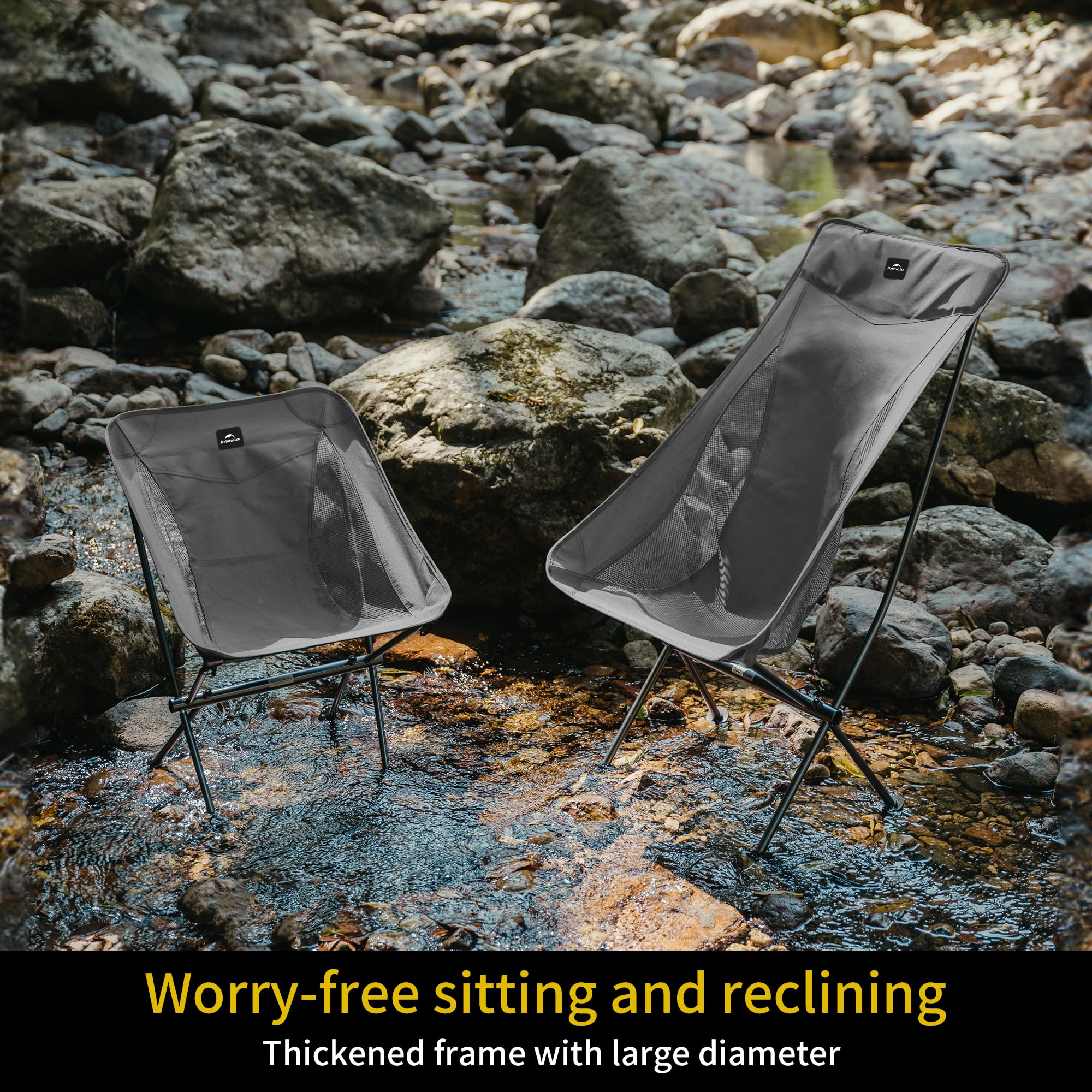 Naturehike La sedia da campeggio portatile può contenere fino a 150 kg, è ultraleggera e pieghevole e può essere montata e smontata rapidamente (Grigio)