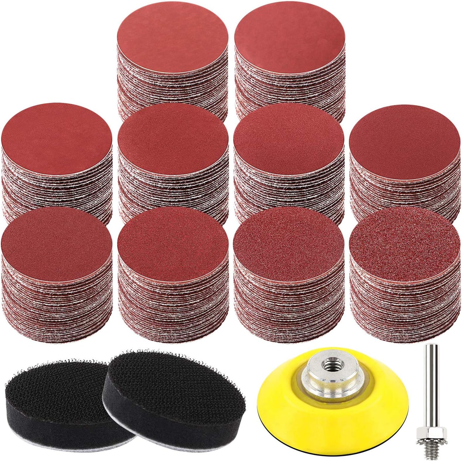 HongWay 300pcs 2 Inches Sanding Discs Pad Kit, Drill Sander Attachment for Sanding Grinder Rotary Tools with Backer Plate Shank and Soft Foam Buffering Pad, Sandpapers Includes 60-3000 Grit