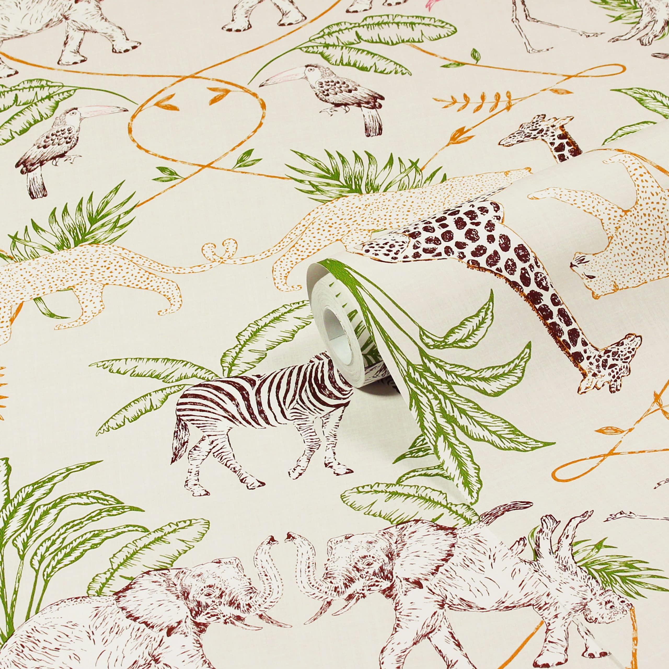 Furn. Natural Serengeti Animal Printed Wallpaper,