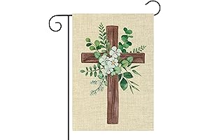 WATINC Spring Summer Eucalyptus Christian Cross Linen Garden Flag