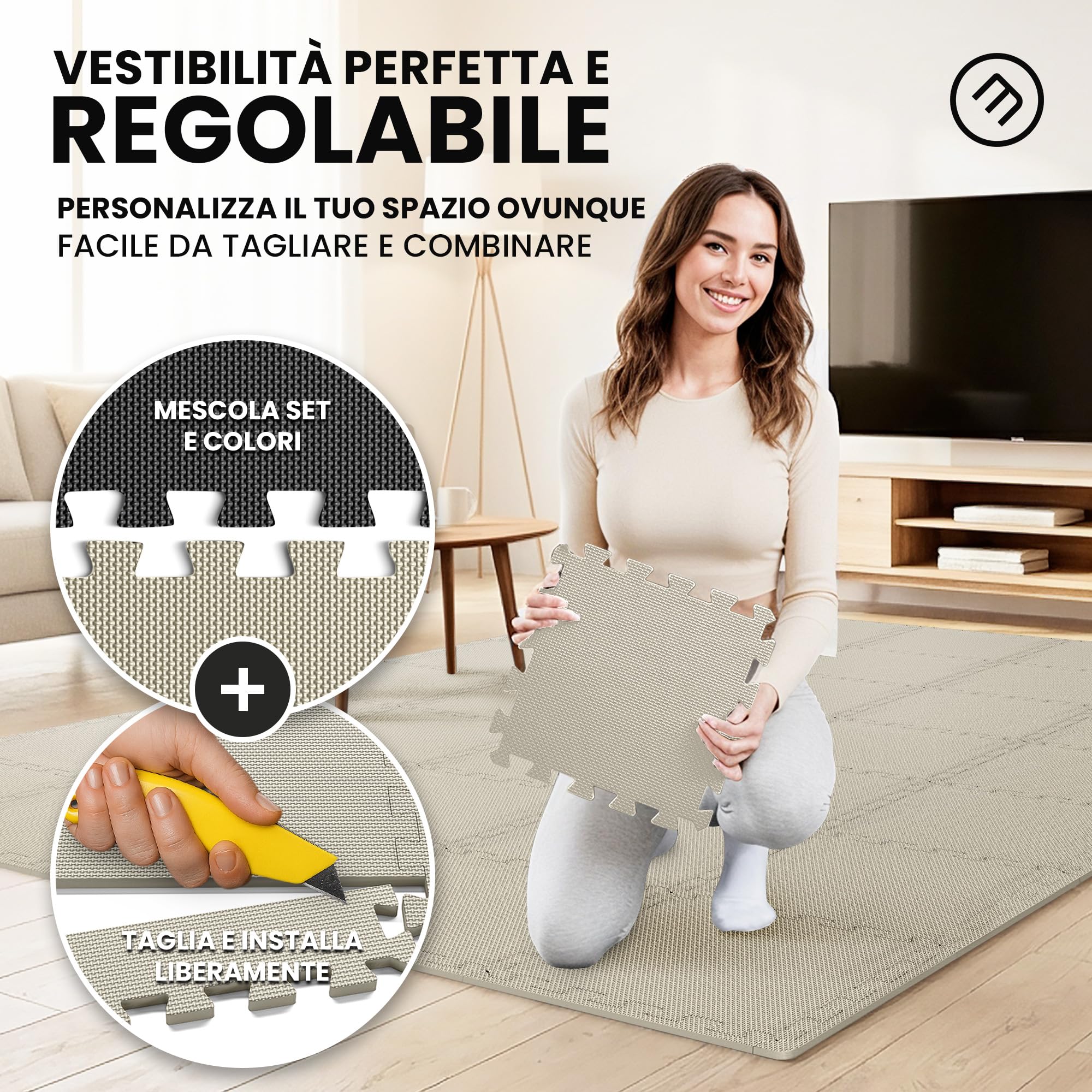 bemaxx Tappeto Palestra Tappetino Fitness da Ginnastica a Puzzle EVA | Pavimento Protettivo Incastro Tatami Allenamento Protezione Sport, Materassino Mattonella Pavimentazione per Home Gym Manubri
