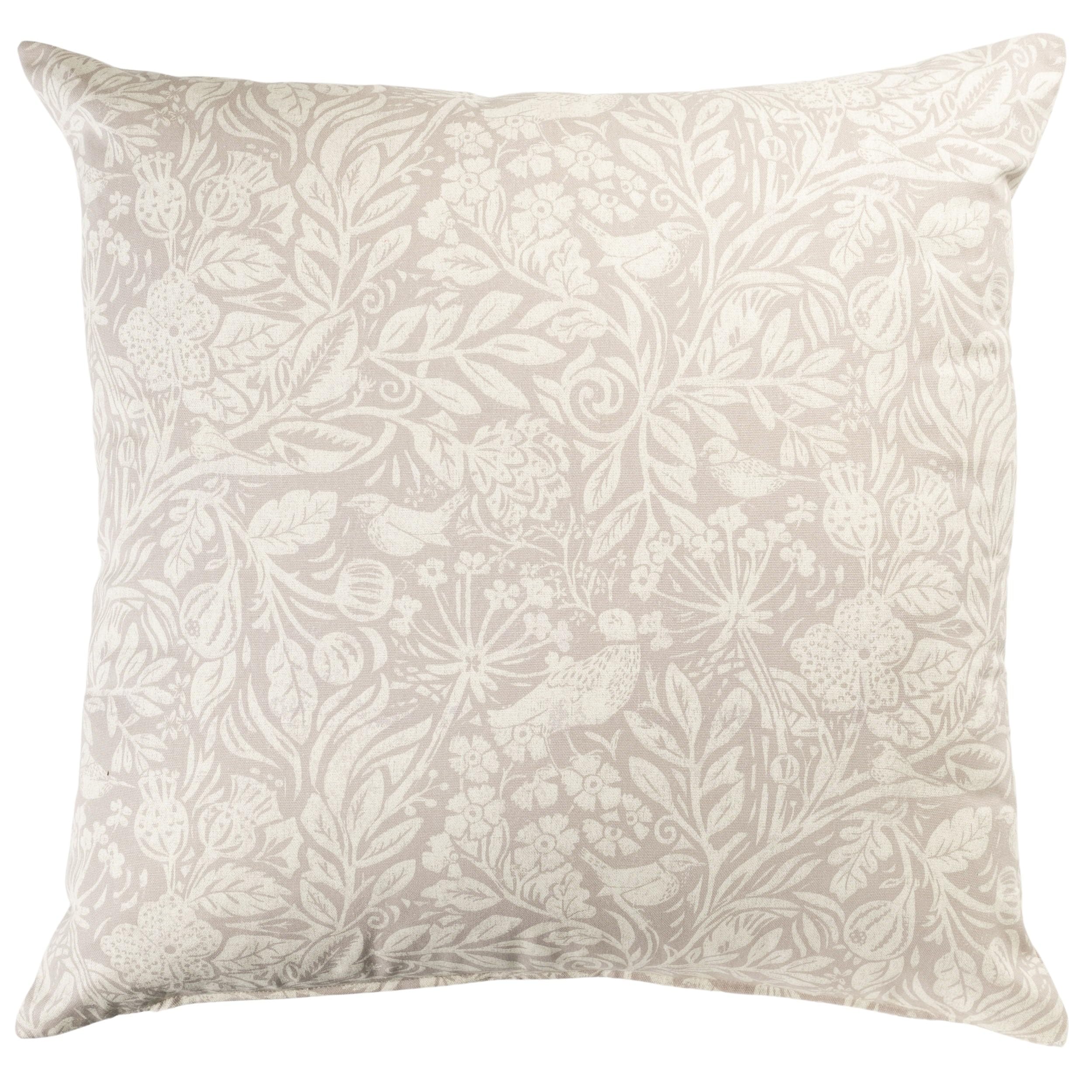 Linen Loft Serene Garden Extra-Large Printed Cushion Cover. Delicate William Morris Inspired Floral & Bird English Garden Design in Neutral Tones. 23x23 XL Square Cover Only