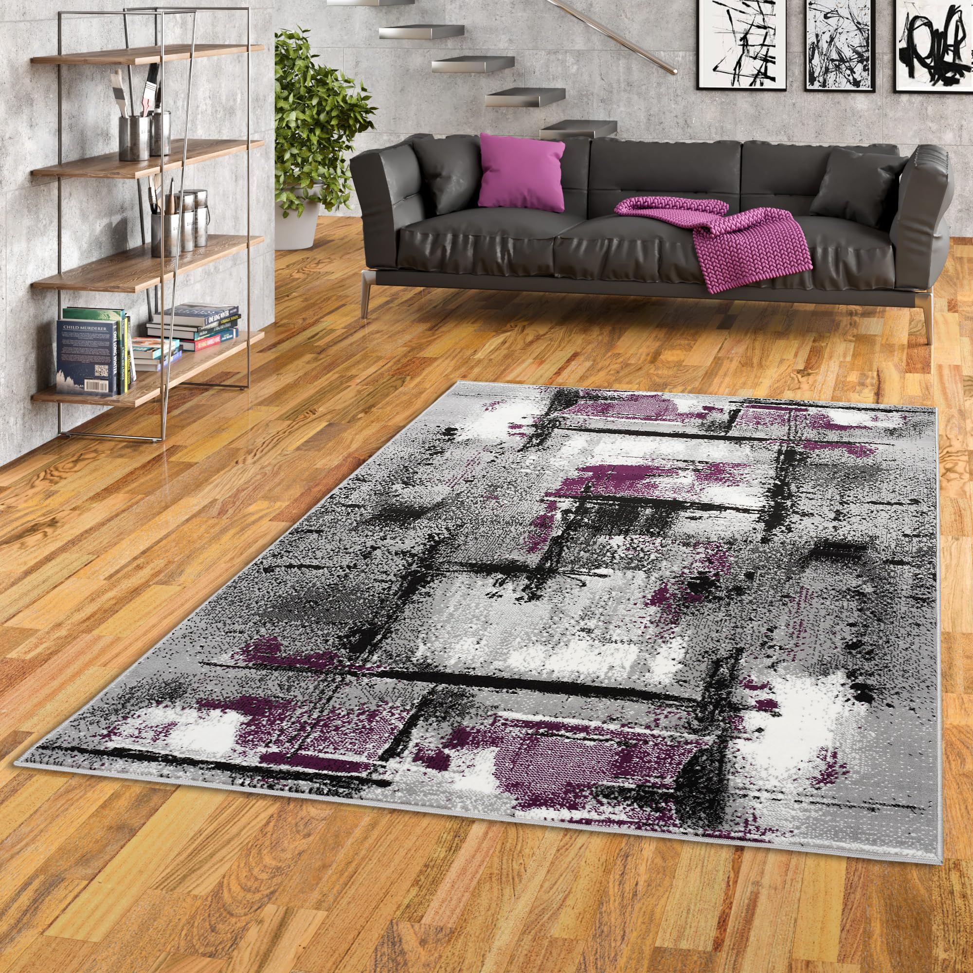 Tapis de designer moderne violet urbain Pergamon Samba facile à nettoyer 5 tailles