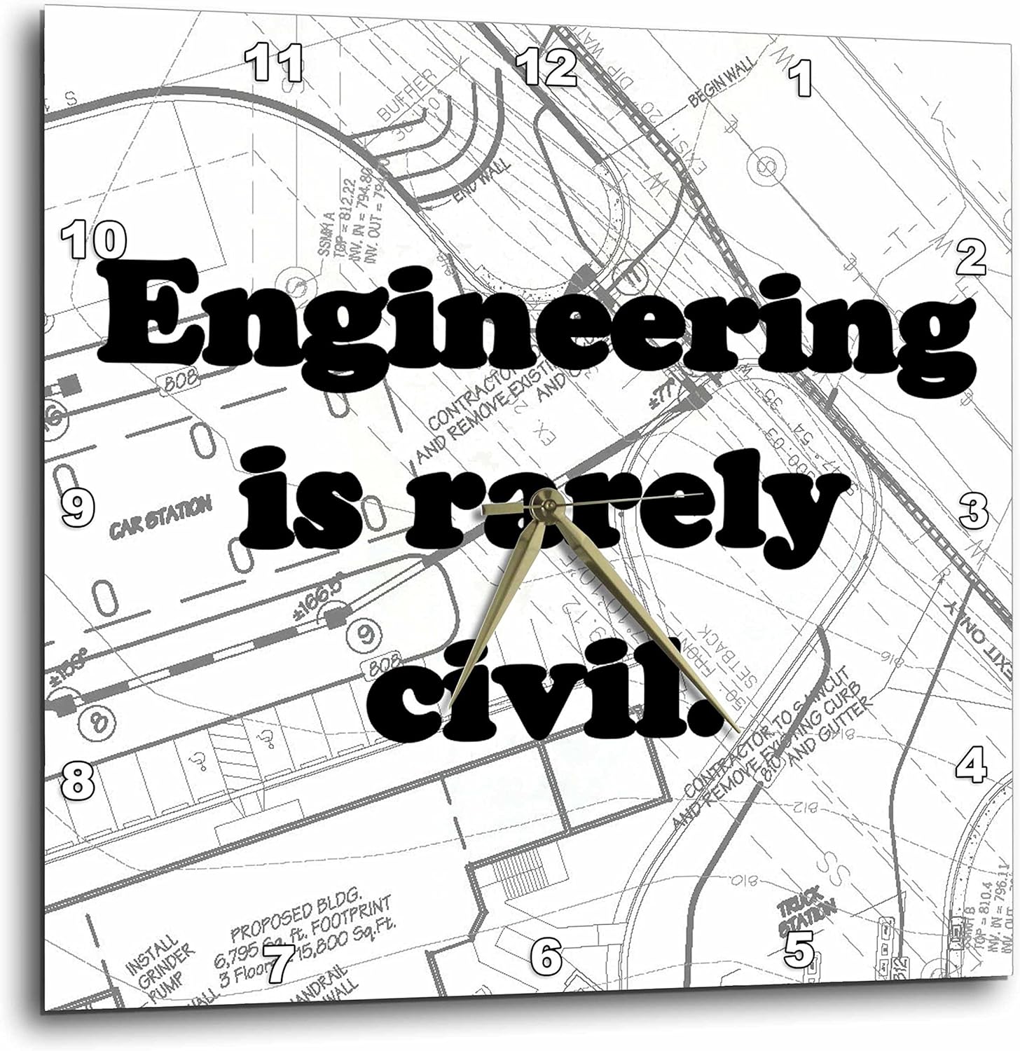 3dRose dpp_149859_2 Engineering is Rarely Civil. Civil Engineer Wall Clock, 13 by 13-Inch