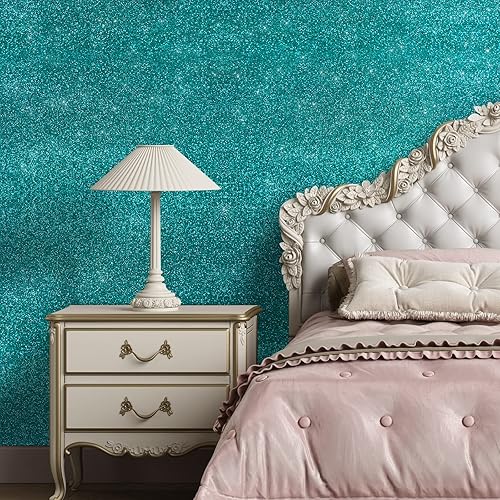 Miniatura 3 de VEELIKE Papel tapiz de 15.7 x 118 pulgadas con purpurina verde azulado para pegar y despegar, papel de contacto autoadhesivo con purpurina verde