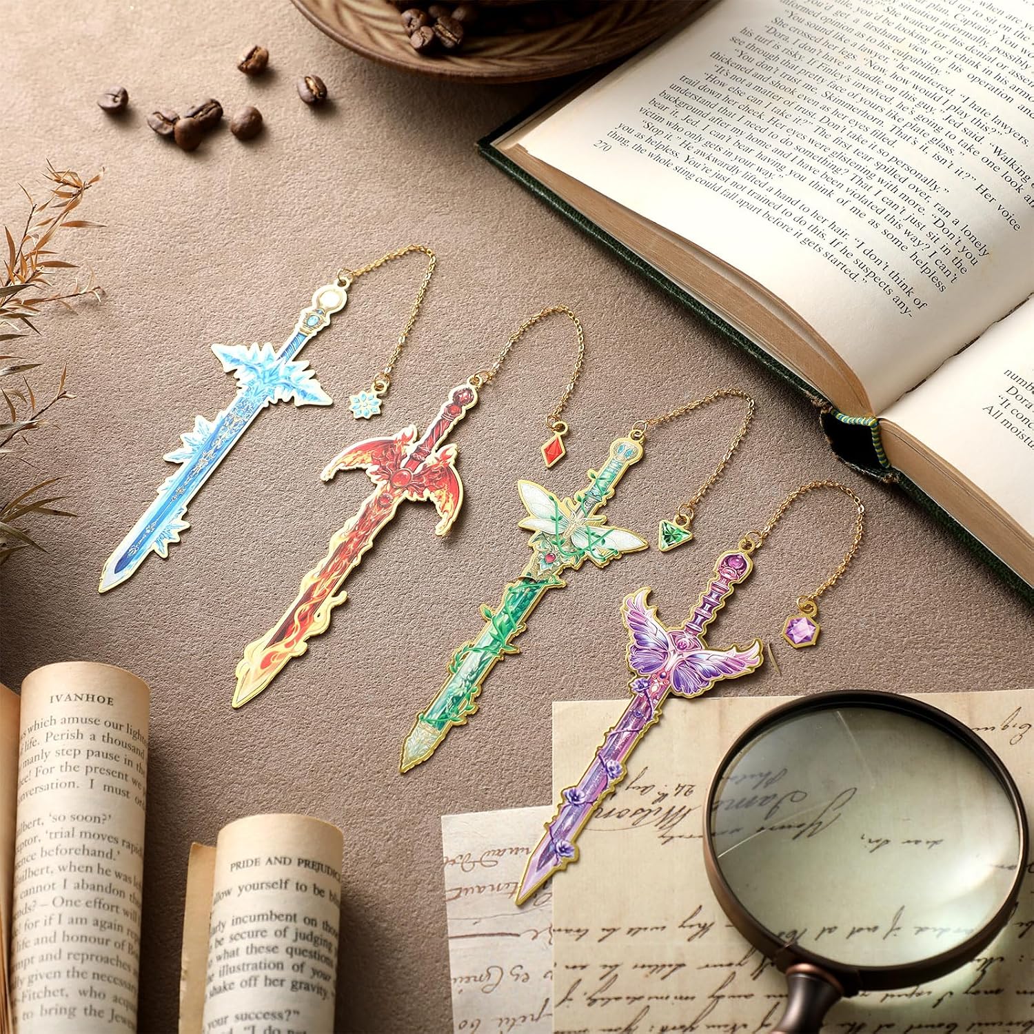 8 Pcs Fantasy Sword Bookmarks, Metal Book Markers for Reading 4 Styles Fantasy Bookmark Cool Bookmarks for Women Book Gifts for Reading Accessories thumbnail