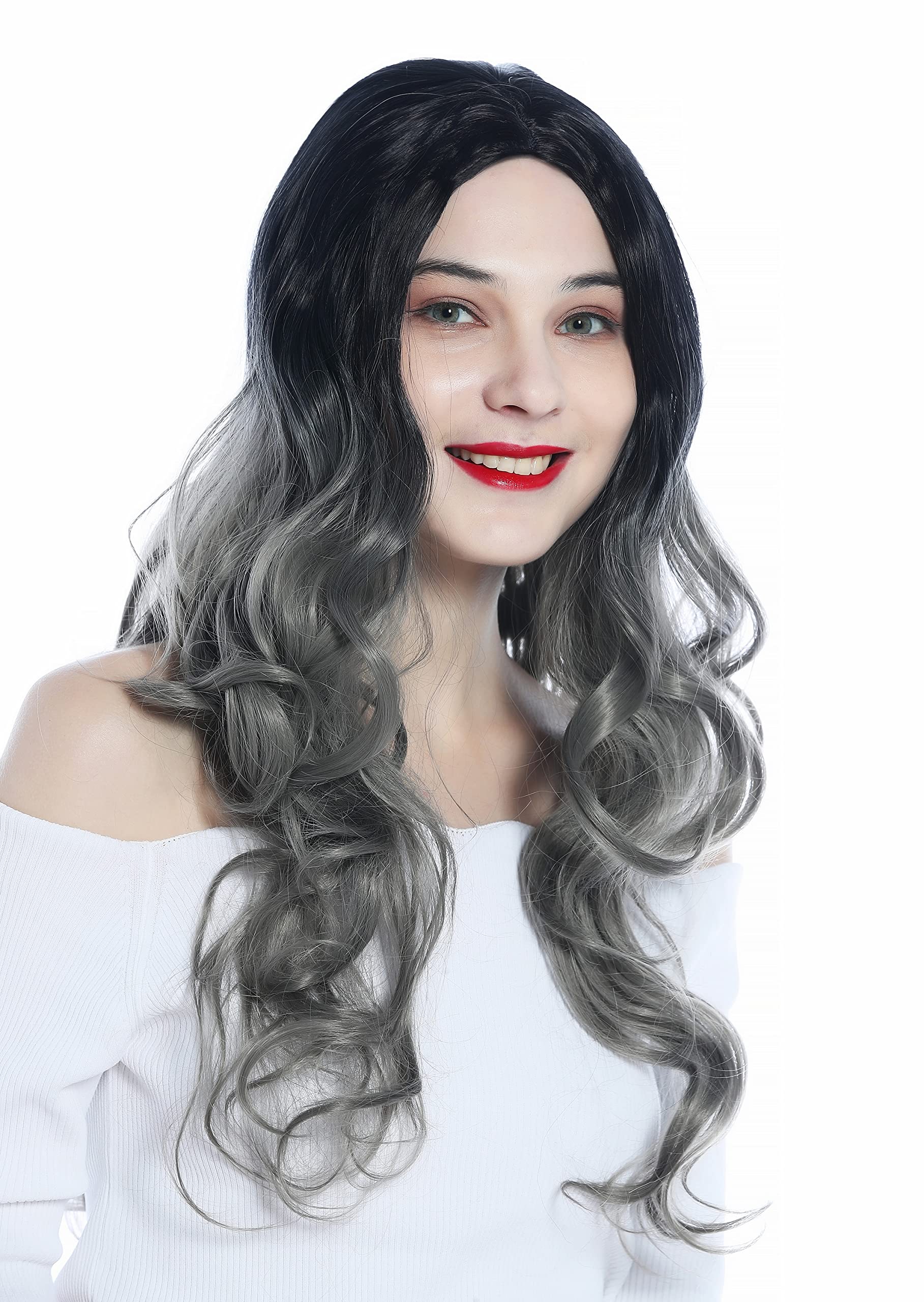 WIG ME UP - ZM-1029-GRYR1B Ladies' Wig very long slightly curled middle-parting ombre black to grey, ombre black grey (GRYR1B) - Image 2