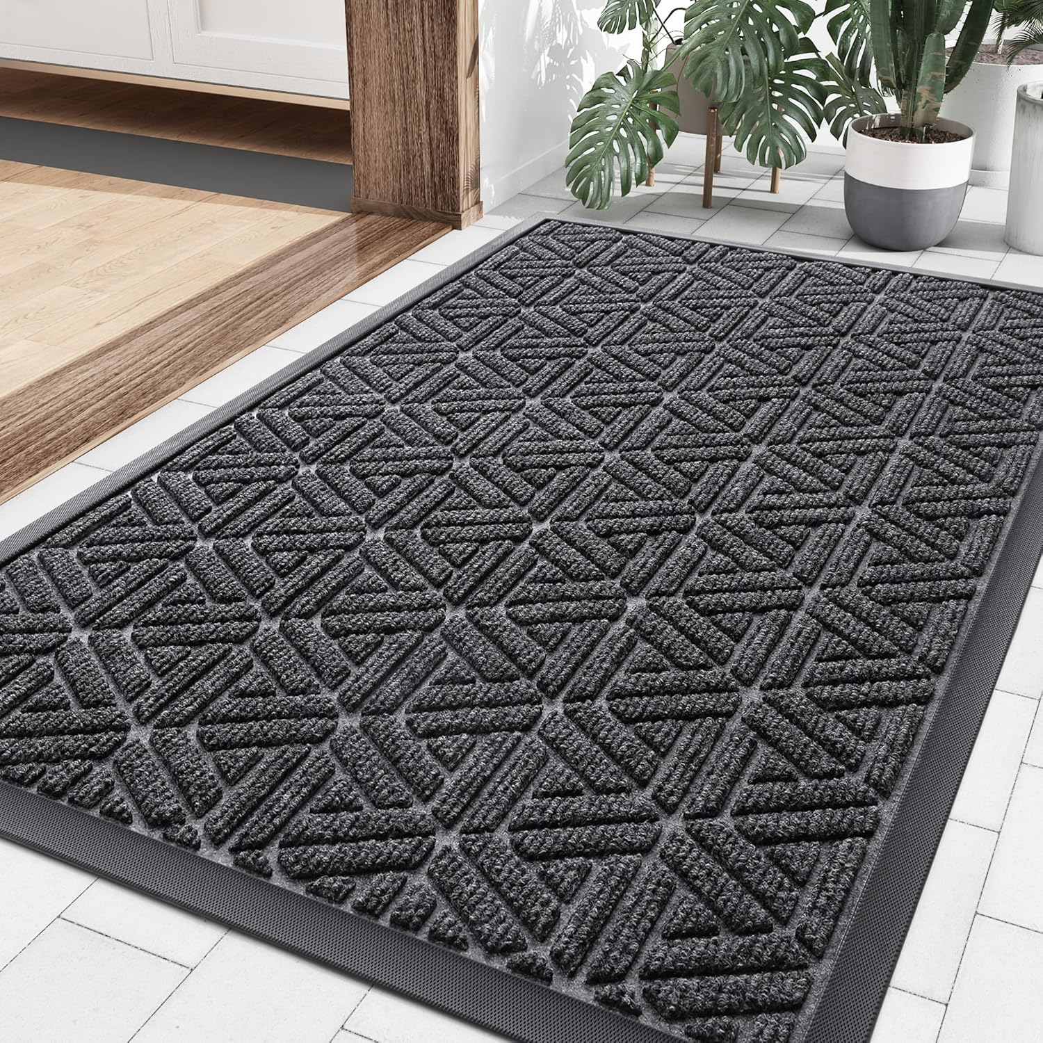 Smiry Front Door Mat Outside Entrance, Heavy Duty Natural Rubber Doormat, Trap Dirt and Moisture Easy Clean Low Profile Patio Porch Welcome Floor Mats for Entry, 36x24 Inch, Grey 36" x 24" Grey