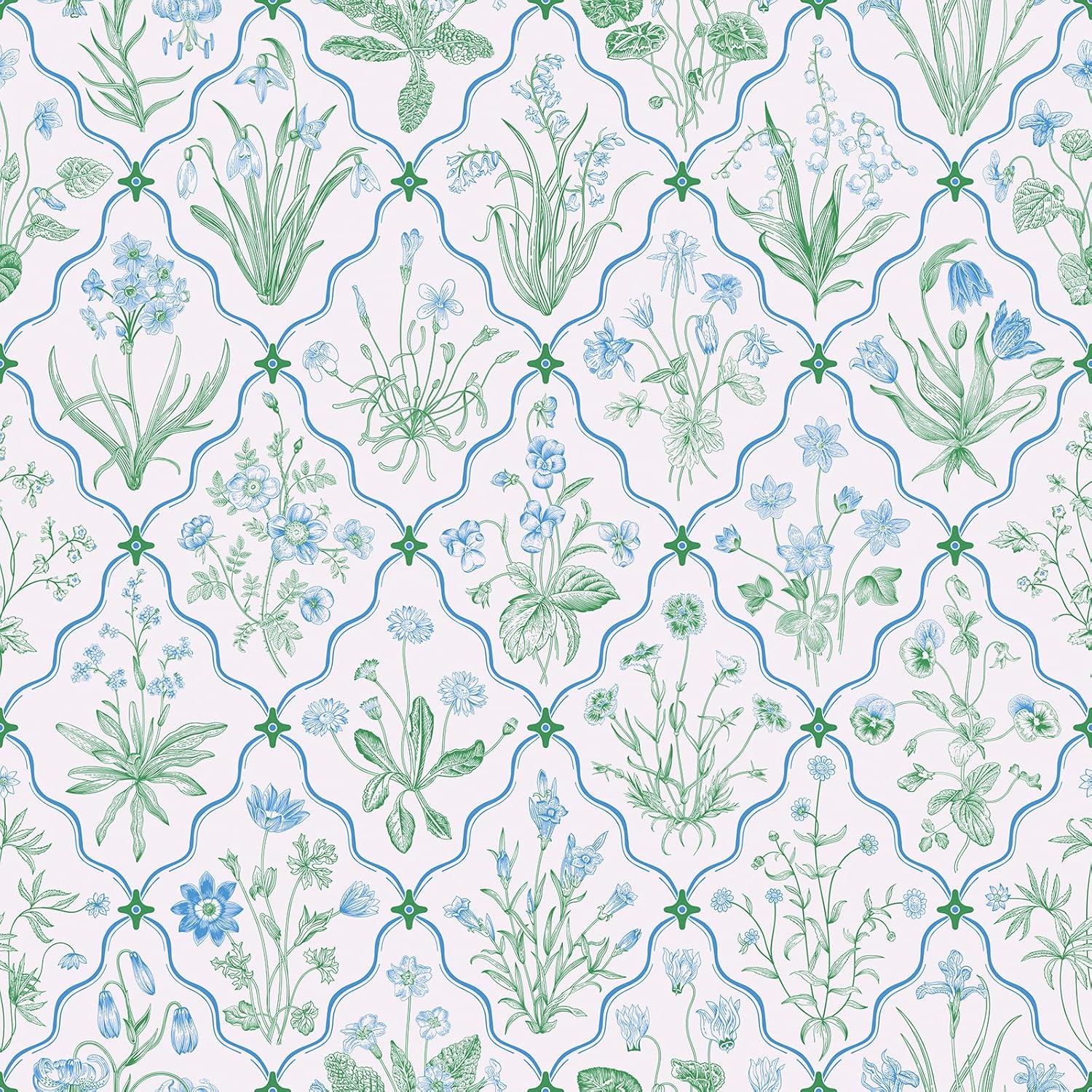 CRE8TIVE Vintage Herbs Floral Peel and Stick Wallpaper Blue Green Bluebell Bellflower Wildflower Wallpaper for Bedroom Bathroom Self Adhesive Botanical Floral Contact Paper for Walls Cabinets 12"x118"