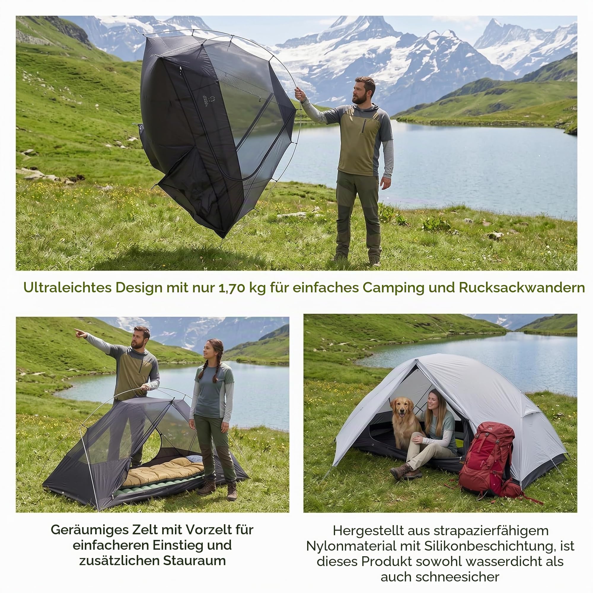 ATEPA 1 Person Ultraleicht Rucksackzelt Wasserdicht Einzelperson Camping Zelt Doppelschicht Solo Zelt für Camping Wandern Rucksackreisen