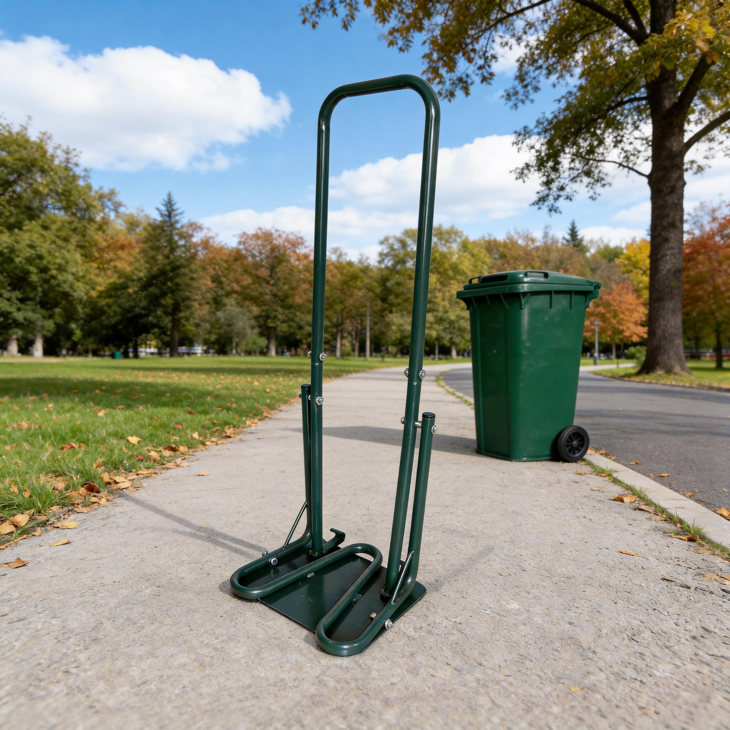 Relaxdays pressa per bidoni, piastra metallica, rifiuti domestici, plastica, manuale, acciaio, verde