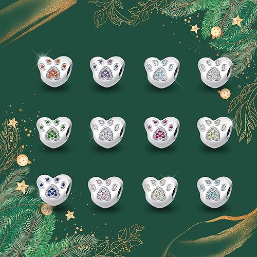 Miniatura 2 de QeenseKc Abalorio de corazón con diseño de pata de mascota con circonita cúbica para Pandöra y pulsera europea