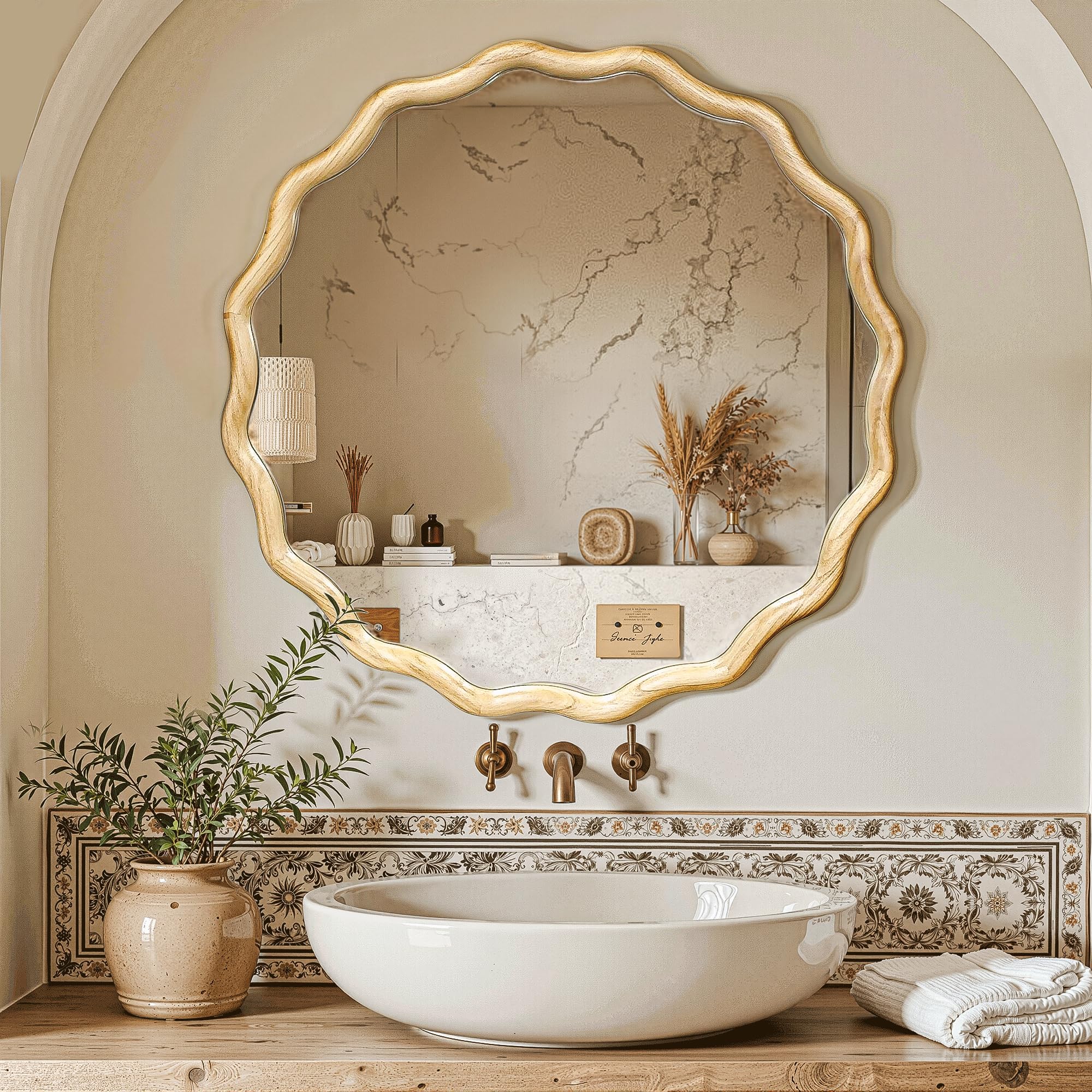 Amazon.com: Circle Wood Mirrors for Wall, Wavy Round Bathroom