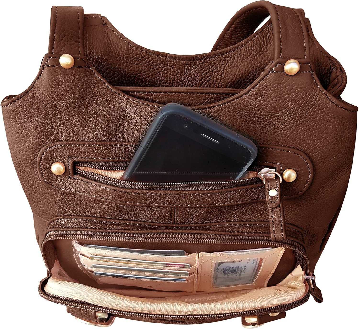 Roma Leathers Concealed Carry Purse - Genuine Leather Locking CCW Gun Bag - Left and Right-Hand Draw (7096-BRN)