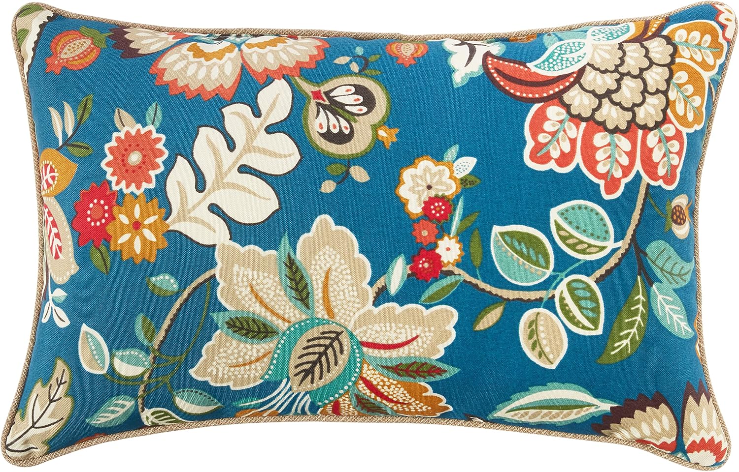 Pillow Perfect Floral Indoor/Outdoor Accent Throw Pillow, Plush Fill, Weather, and Fade Resistant, Lumbar - 11.5" x 18.5" , Blue/Tan Telfair, 2 Count Small Lumbar - 11.5" x 18.5" Blue/Tan Telfair
