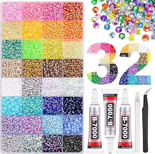 33000Pcs 32 Colors Resin Jelly Rhinestones for Bedazzling, 3mm Multicolor Flatback Gems for Crafting, Bedazzler Kit with 3Pcs 10ml B7000 Glue for Clothes Book Shoes Nails Art Makeup