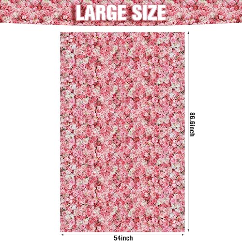 Miniatura 2 de Telón de fondo floral de primavera de 3 piezas de rosa rosa de 7 x 5 pies, fondo de pared de rosas 3D, fondo de fotos de flores para despedida de